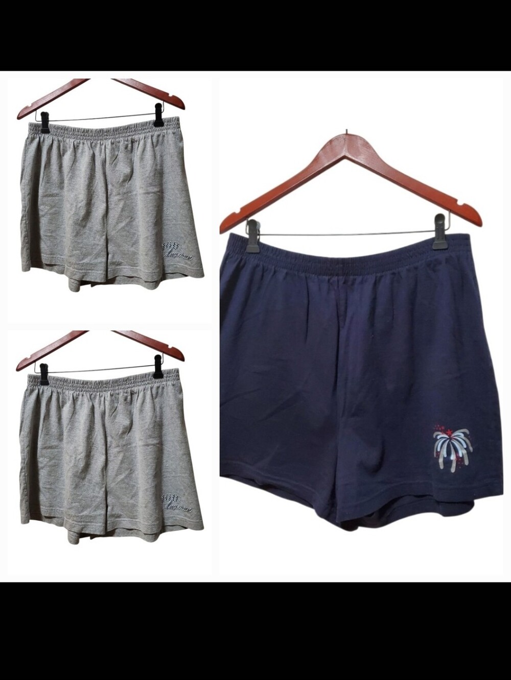 Women's Set Of 3 Casual Elastic-Waist Shorts Navy & Light Gray Size XXL